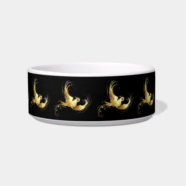 Golden Bird on Black Background Bowl (Front)