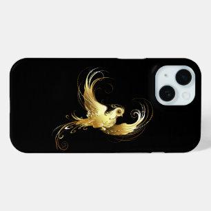 Golden Bird on Black Background iPhone 15 Case