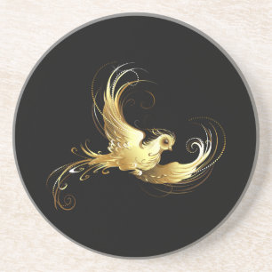 Golden Bird on Black Background Coaster