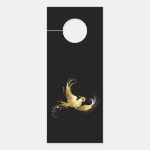 Golden Bird on Black Background Door Hanger