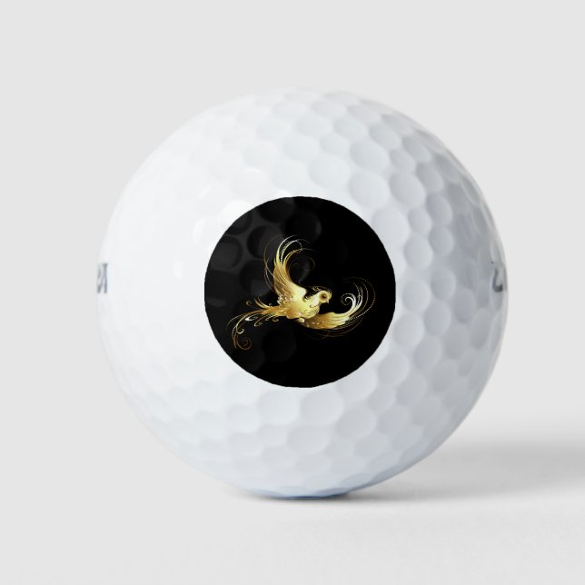 Golden Bird on Black Background Golf Balls (Front)