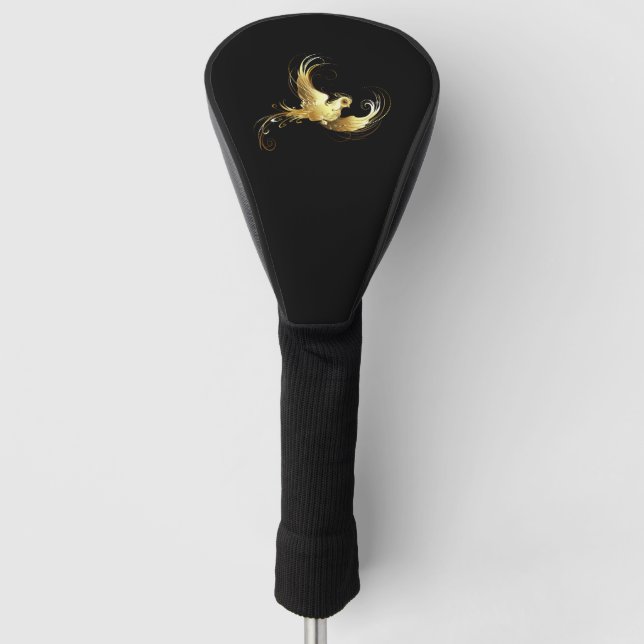 Golden Bird on Black Background Golf Head Cover (Front)