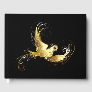 Golden Bird on Black Background Guest Book