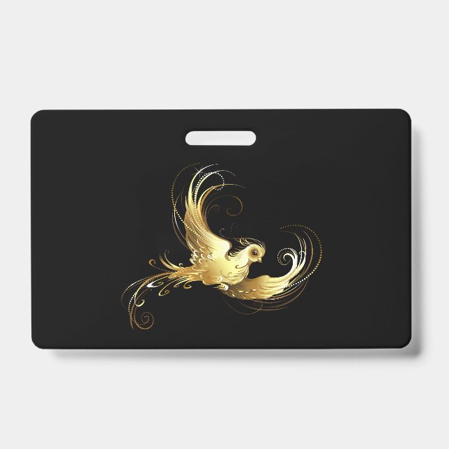 Golden Bird on Black Background ID Badge (Front)