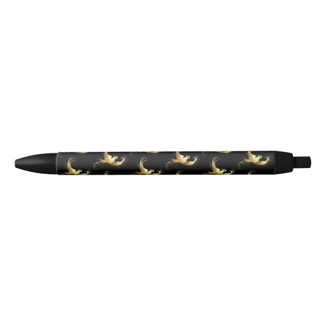 Golden Bird on Black Background Ink Pen (Front)