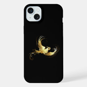 Golden Bird on Black Background iPhone 15 Plus Case
