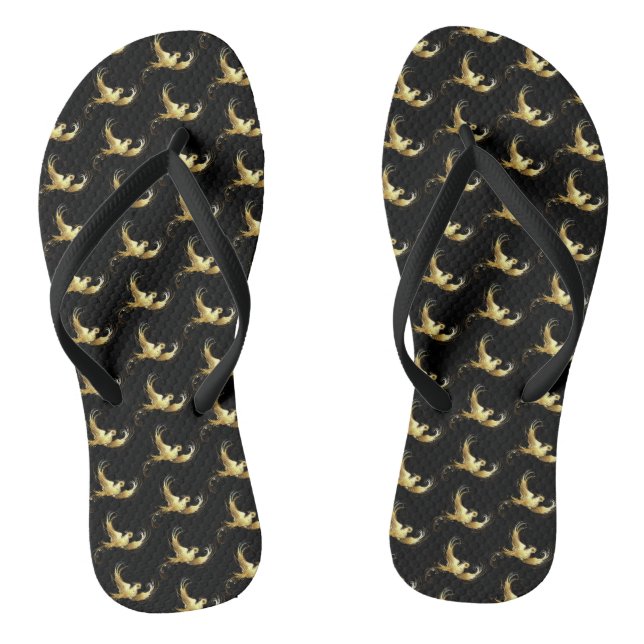 Golden Bird on Black Background Jandals (Footbed)