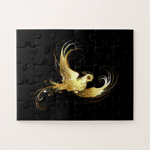 Golden Bird on Black Background Jigsaw Puzzle