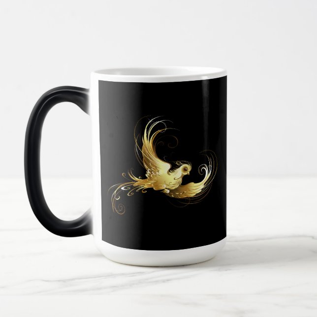 Golden Bird on Black Background Magic Mug (Left)