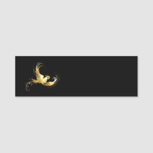 Golden Bird on Black Background Name Tag