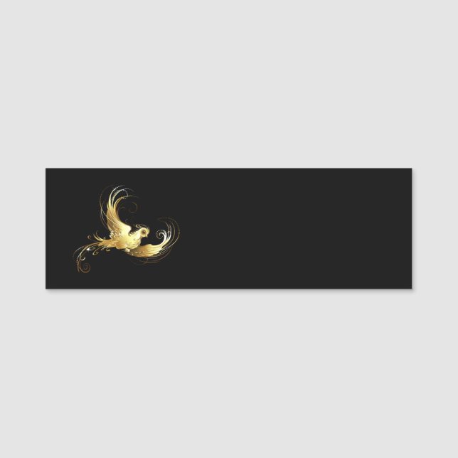 Golden Bird on Black Background Name Tag (Front)
