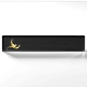 Golden Bird on Black Background Nameplate