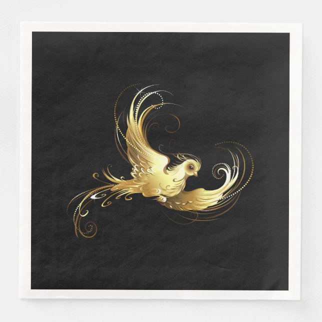 Golden Bird on Black Background Napkin (Front)