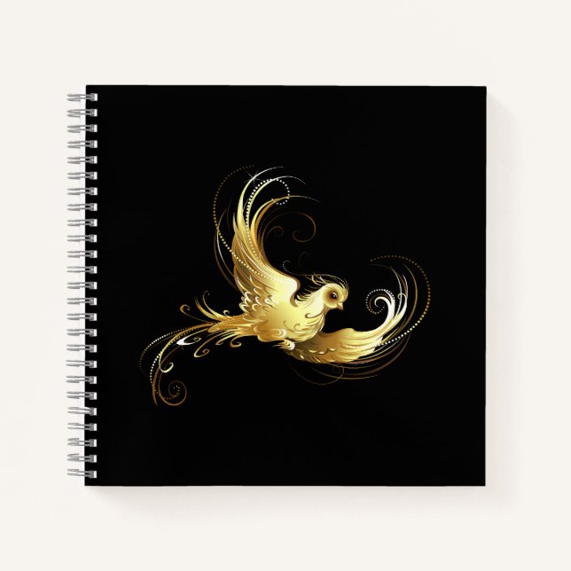 Golden Bird on Black Background Notebook (Front)