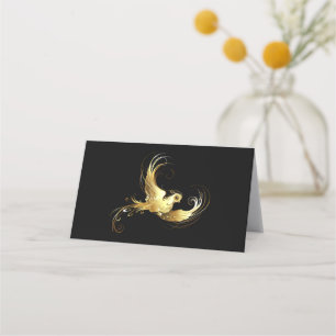 Golden Bird on Black Background Place Card
