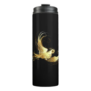Golden Bird on Black Background Thermal Tumbler