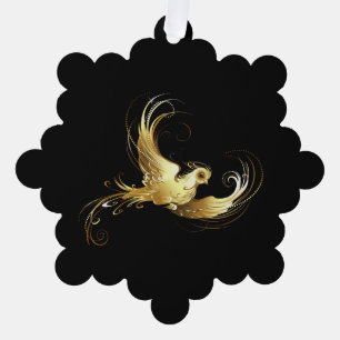 Golden Bird on Black Background Tree Decoration Card