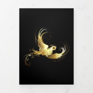 Golden Bird on Black Background Tri-Fold Holiday Card