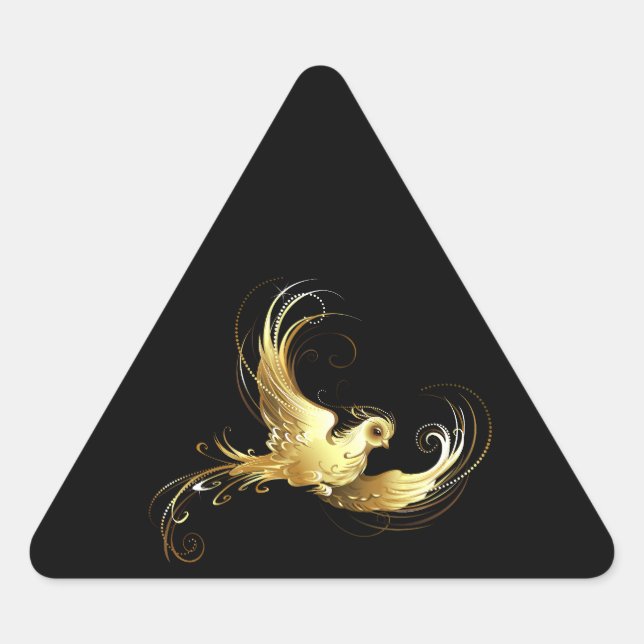Golden Bird on Black Background Triangle Sticker (Front)