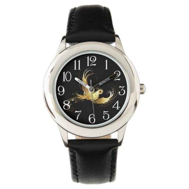 Golden Bird on Black Background Watch (Front)