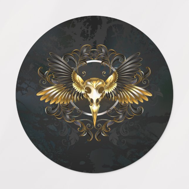 Golden Bird Skull on Black background (Design 1)