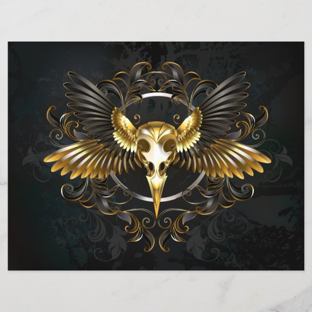 Golden Bird Skull on Black background (Front)