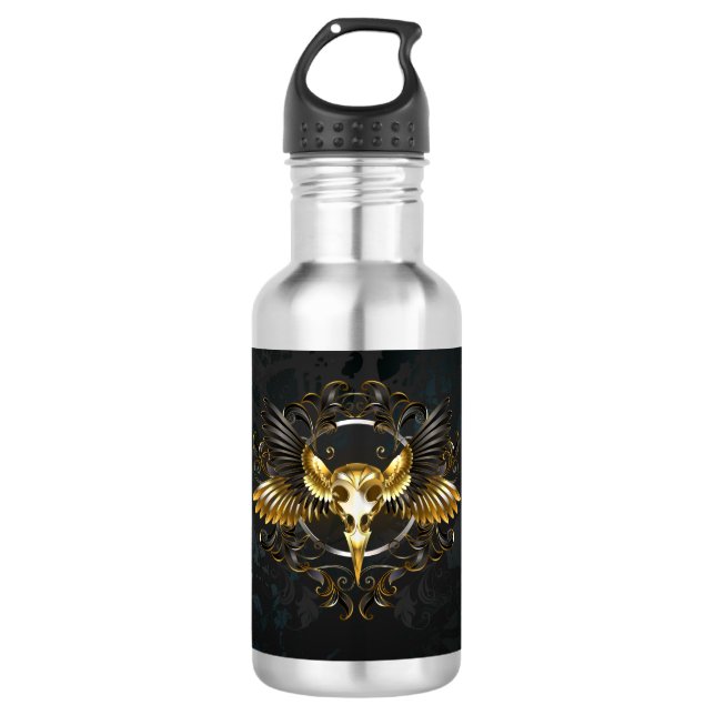Golden Bird Skull on Black background 532 Ml Water Bottle (Front)