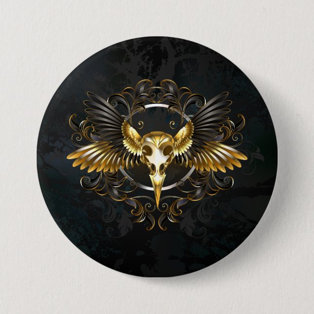 Golden Bird Skull on Black background 7.5 Cm Round Badge (Front)