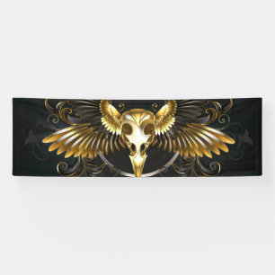 Golden Bird Skull on Black background Banner
