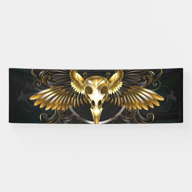 Golden Bird Skull on Black background Banner (Horizontal)
