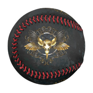 Golden Bird Skull on Black background Baseball