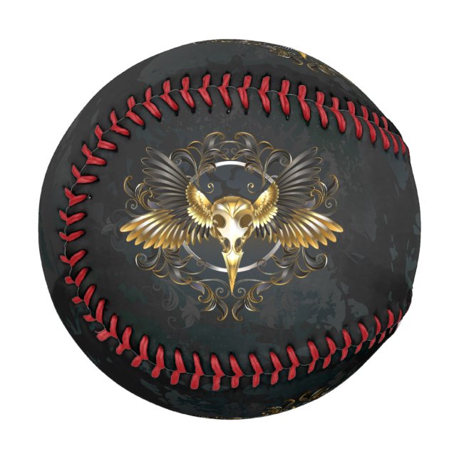 Golden Bird Skull on Black background Baseball (Front Left)