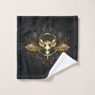 Golden Bird Skull on Black background Bath Towel Set