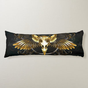 Golden Bird Skull on Black background Body Cushion