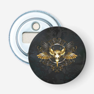 Golden Bird Skull on Black background Bottle Opener