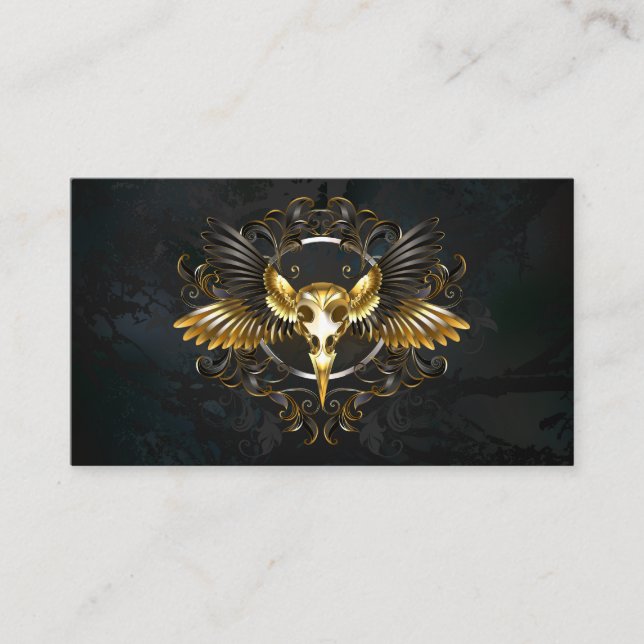 Golden Bird Skull on Black background Business Card (Front)