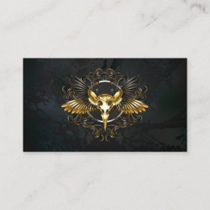 Golden Bird Skull on Black background Business Card