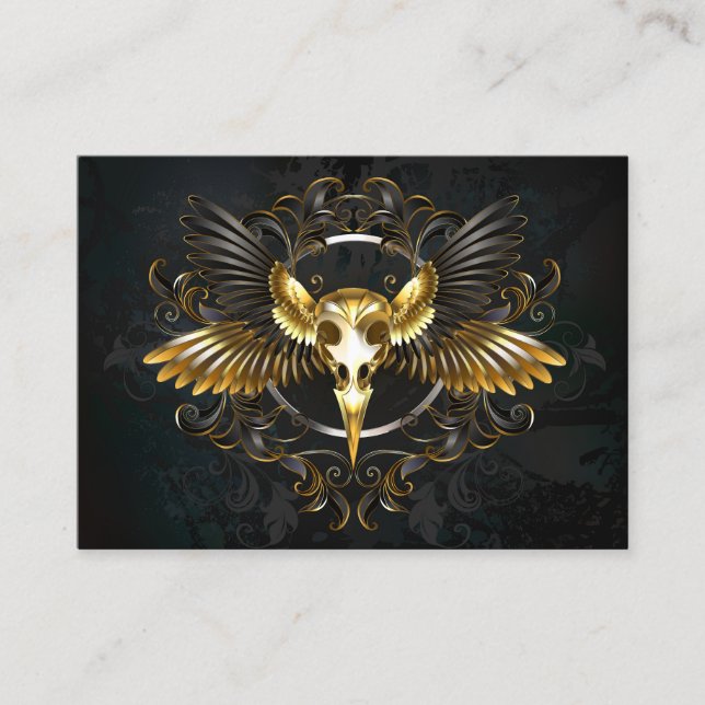 Golden Bird Skull on Black background Calling Card (Front)