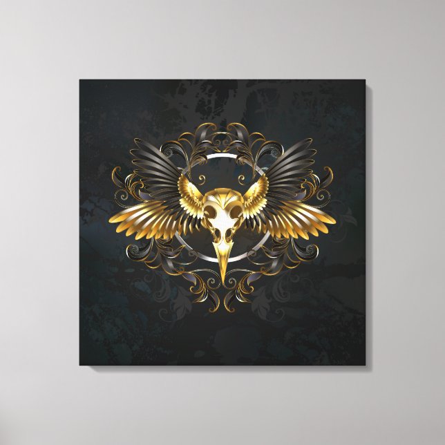 Golden Bird Skull on Black background Canvas Print (Front)