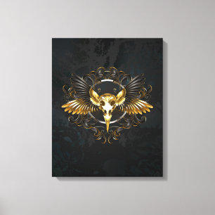 Golden Bird Skull on Black background Canvas Print