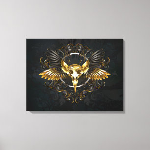 Golden Bird Skull on Black background Canvas Print