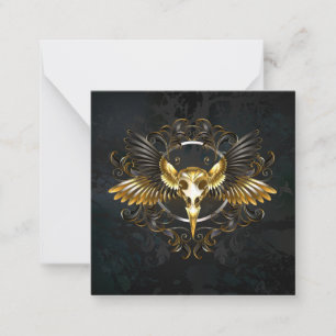 Golden Bird Skull on Black background Card