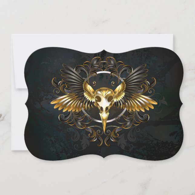 Golden Bird Skull on Black background Card (Front)
