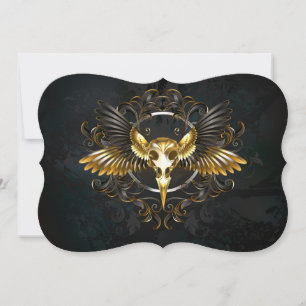 Golden Bird Skull on Black background Card