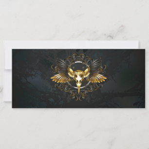Golden Bird Skull on Black background Card