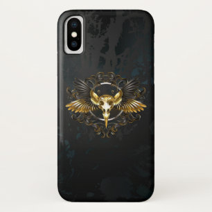Golden Bird Skull on Black background Case-Mate iPhone Case