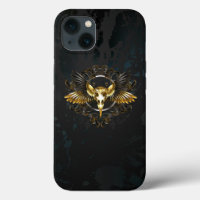 Golden Bird Skull on Black background