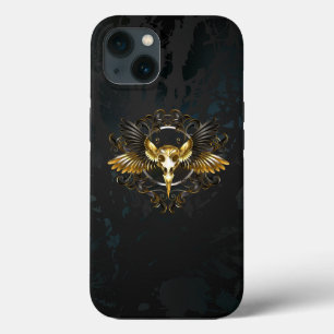 Golden Bird Skull on Black background iPhone 13 Case
