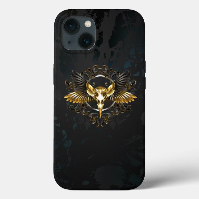 Golden Bird Skull on Black background Case-Mate iPhone Case (Back)