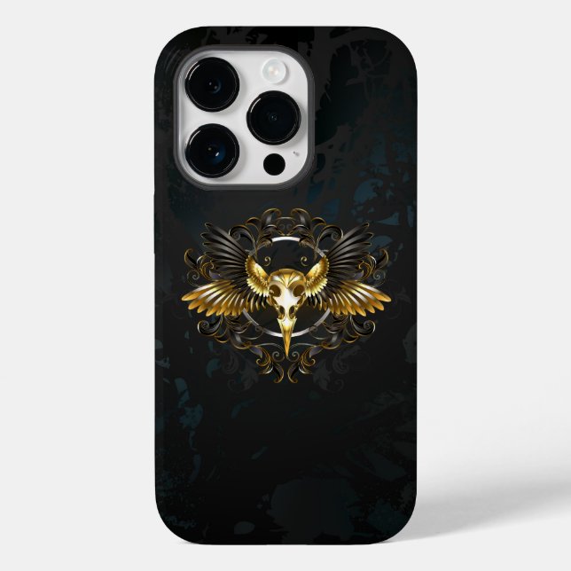 Golden Bird Skull on Black background Case-Mate iPhone Case (Back)
